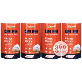 4 inch Lint Roller Refills Only for Scotch Brite, Everyday Clean Lint Roller Refills 4 Pack, Pet Hair Pickup Extra Sticky 90 Sheets per Refill, 360 Adhesive Sheets Total (1 3/4 inch Inside Dia.)