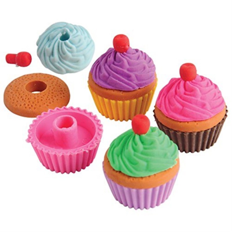 Lot Of 12 Pull Apart Assorted Color Cupcake Erasers