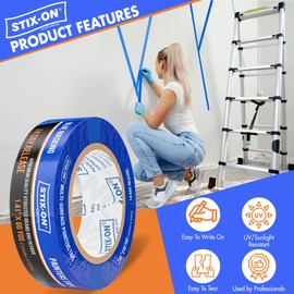 STIX-ON Painter’s Tape–1.5in / 1.41-inch x 60 yds Masking Tape Rolls – Paint Tape for Wall, Trim, Glass, Metal – Fine Line Tape for Precise Lines, Edges – Residue- Free Blue Painters Tape – Single …