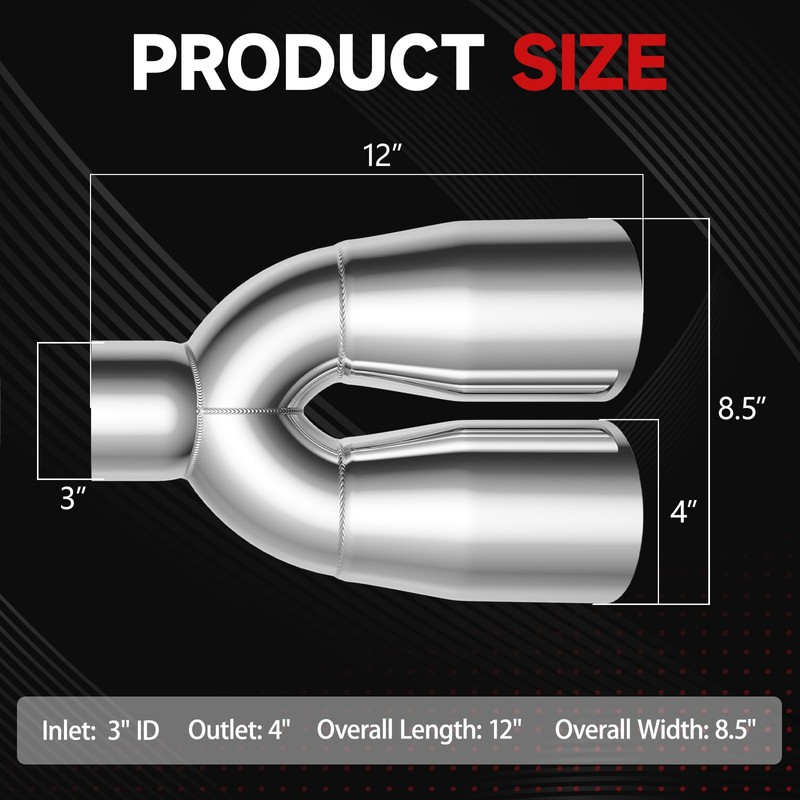Dual Exhaust Tip 3 Inch Inlet 4 Inch Outlet 12"