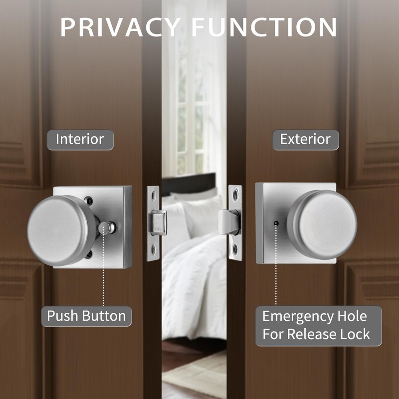 STARPY Brushed Nickel Door Knobs with Square Rosette, Interior Door