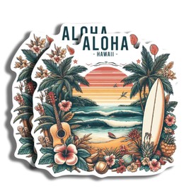 Aloha Hawaii Stickers - Honolulu Maui Kauai - Hawaiian Love - 5" On Longest Side - 2 Pack - High Adhesive Tack - Bumper Stickers for Cars, Truck, SUV - Made in USA - PLS021