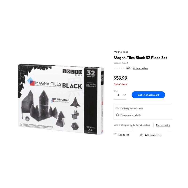 Magna-Tiles Rare Solid BLACK Magna-Tiles 32-Piece Black toy set (15032)