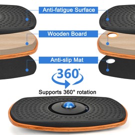 Ergohead Standing Desk Anti Fatigue Mat Balance Board with Marble, 360° Rotation Exercise Wooden Wobble Board Stability Rocker Perfect for Office, Workstation, Home, Gym, Kitchen
