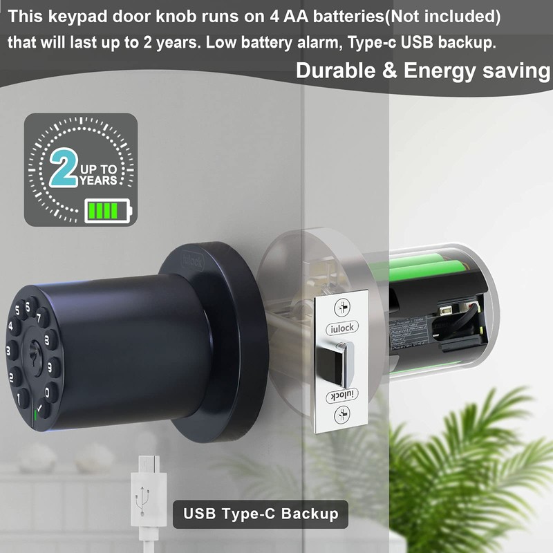 iulock IU-20 Code Door Lock, Electronic Door Knob with Keypad