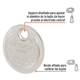 Truper CAL-R, Calibrador redondo para bujías, Lectura en milímetros y pulgadas