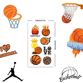 Basketball Temporary Tattoos,10 Sheets Sports Themed Birthday Party Supplies Waterproof Fake Basketball Tattoos for Basketball Sports Themed Party Decoration Gift Birthday Party Bag Fillers Boys Girls