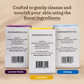 Southern Natural Goat Milk Soap Bar (Variety 3 Pack) Lavender Vanilla, Lemongrass, Earl Grey - For Dry Sensitive Skin. Handmade Natural Soap For Face & Body.(Each Bar 4-4.5 oz)