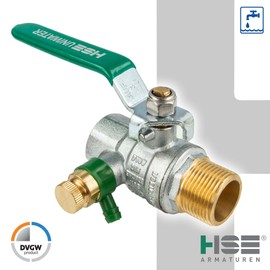 Uniwater Chrome Ball Valve with Drain 1489 DVGW up to +150 °C Female x Male Thread 1/2 Inch
