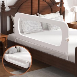 FigTime Bed Rail for Toddlers, Baby Bed Rail Guard for Kids, Toddler Bed Rails with Reinforced Anchor Fit, Height Adjustable & Foldable Bed Rail Guard for Twin, Full, Queen & King Beds (White, 59IN)
