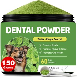 Dog Teeth Cleaning Powder, Dental Powder for Dogs Teeth Cleaning and Breath Fresh, Dog Tartar and Plaque Remover for Dental Care with Enzyme, Probiotics - Targets Tartar & Bad Breath - 150g