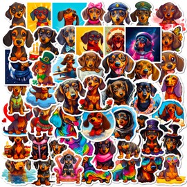 50Pcs Dachshund Funny Dog Stickers Puppy Animal Decals Waterproof Vinyl Gifts for Laptop, Phone, Luggage, Teens Adults Kids Boys Girls Birthday Party Supplies Decoration