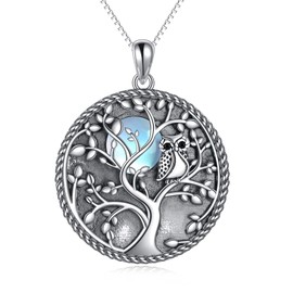 Bunny/Dragonfly/Chakras/Tree of Life/Owl/Lotus/Cow/Elephant Chain Sterling Silver Bunny Pendant Jewellery Abalone Shells/Moonstone Animal Jewellery Gifts for Women Girls, Sterling Silver, Moonstone