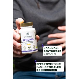 Organic Fennel with Ginger and Freshwood, 100% Natural, Laboratory Tested, 60 Vegan Capsules, Neutral in Taste, Top Quality