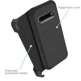 Customerfirst for LG V60 ThinQ, [Built-in Screen Protector] Holster Belt Clip Kickstand Heavy Duty Full Body Armor Shockproof Protective Case for LG V60 5G (Black)