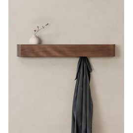 Kazai. Wall-Mounted Coat Rack 'Toke' - Modern Design Coat Rack with Hidden Wall Hooks - Solid Wood Veneer Panel Coat Hanger - Oak, Dark
