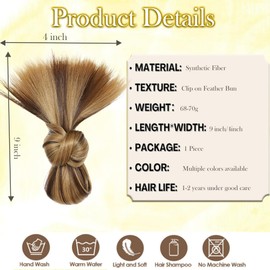 XCHJH Brown Highlight Clip-On Feathered Messy Bun Hair Piece for Women Hair Clips for Thin Hair 2025 New Hgyugrf Messy Buns Hair Piece Daily Use (Highlight Brown)
