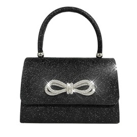 RPAEOY Women's Clutch Elegant Bow Tie Handbag Glitter Bag Evening Bag Bridal Bag Crossbody Shoulder Bag for Wedding Party Date Prom, black