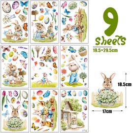 BOOMTOP 9 Sheets Easter Window Stickers, Bunny Ester Window Clings Static Stickers Double Sided Print Cute Decals for Ester Window Glass Living Room Home Party Decoration