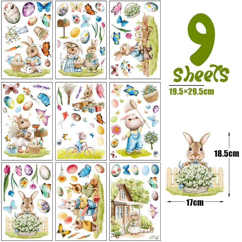 BOOMTOP 9 Sheets Easter Window Stickers, Bunny Ester Window Clings