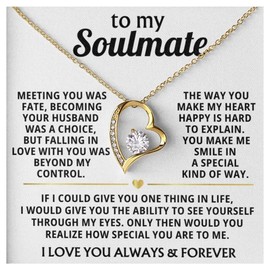 Momavo Jewelry To My Soulmate Necklace For Women, To My Wife Necklace From Husband With Heartfelt Message, Necklace For Wife From Husband, Soulmate Gifts For Her, Birthday Gifts For Wife, Wife Birthday Gift Ideas (Standard Box, 18k Yellow Gold Finish)