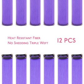 WENNALIFE 12 PCS Light Purple Hair Extensions Clip in, Colored Clip in Hair Extensions for Kids Highlights Rainbow Hair Clips for Girls Synthetic Straight Pop-up Style Colorful Girls Hair Accessories