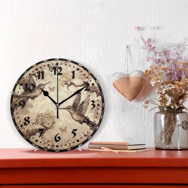 xigua Hummingbirds Wall Clock, Silent Non Ticking 10 Inch Battery Operated Wall Clocks, Easy to Read Clock for Home Kitchen Living Room Bathroom Office Decor
