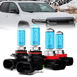 LECCIBUB Headlight Bulbs Compatible With GMC Acadia 2013-2019, 9012 High Low Beam + H11 Fog Lights Halogen Light Bulb, Super Bright 6000K White, Plug and Play, Pack of 4