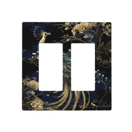 Thsanju Gold Peacock Golden Peony Flowers Plants Outlet Covers Double Rocker Light Switch Covers Decorative 2 Gang Gfci Wall Plate Electrical Receptacle Switchplate Plug Faceplate for Bathroom Decor