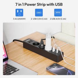 NTONPOWER NTONPOWER 3 Fach Mehrfachsteckdose 5 Meter mit USB C, Steckdosenleiste 1berspannschutz Verteilersteckdose mit Schalter, Langes Verl?ngerungskabel Kindersicherung, Schwarz