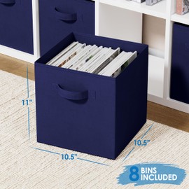 Royexe Set of 8 Foldable Fabric Storage Cube Bins | Collapsible Cloth Organizer Baskets Containers | Folding Nursery Closet Drawer | Features Dual Handles | Beautiful Colors Available (Navy)