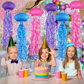 Jellyfish Paper Lanterns, Under The sea Party Decorations, Dark Pink Blue Purple Hanging Jelly Fish Lantern for Kids Birthday Decors Ocean Themed Party Baby Shower Room Decorations