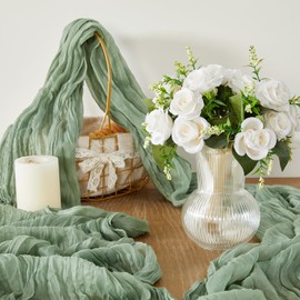 1Pack Sage Green Cheesecloth Table Runner, 10ft Gauze Cheese Cloths Table Runners, Boho 35x120 Inches Rustic Tablerunner for Wedding, Bridal Baby Shower, Party, Birthday Decorations