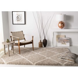 Safavieh Hudson Shag Collection SGH281S Modern Diamond Trellis 2-inch Thick Area Rug, 5' x 5' Square, Beige / Ivory