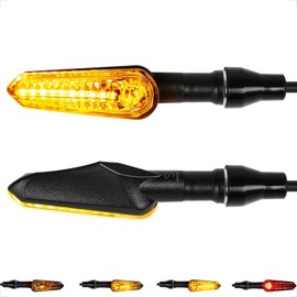evermotor Running Effect Motorcycle Indicator LED E-Approved, Pack of 2 12 V 2-in-1 Running Light Indicator & Rear Light, Sequential Indicator with M8 Threaded Bolt, IP67 Waterproof