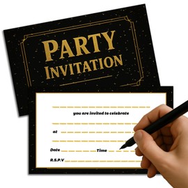 20 Pack Black and Gold Party Invitations – 9 x 15 cm Cards on Premium 300gsm Matte Cardstock | Glossy Front & Writable Back for Elegant Celebrations