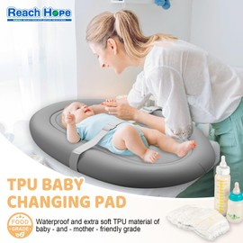 REACH HOPE Changing Pad, Non-Slip Baby Changing Pads with Removable Safety Strap, Waterproof Inflatable Portable Changing Pad for Dresser, Outdoor, Travel - Silver