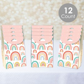 Big Dot of Happiness Hello Rainbow - Boho Baby Shower and Birthday Gift Favor Bag - Party Goodie Boxes - Set of 12