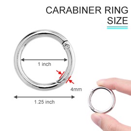 10Pack 1 Inch Metal Spring O Rings Clip Keychain, Round Carabiner Clips Keyrings Snap Hook Buckle, Purse Shoulder Bag Chain Rings Clip Replacement Paracord Keychain Lanyard Leather DIY Crafts (Silver)