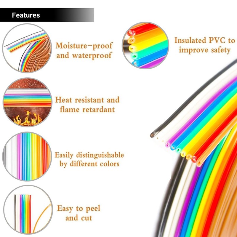 Youmile 20 Pin Rainbow Coloured Ribbon Cable 3 m /
