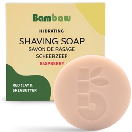 Bambaw Shaving Soap for Women 80g, Red Clay & Shea Butter Shave Soap, Shaving Bar Women, Natural Soap Bar, Eco Soap Bar, Vegan Shaving Soap, Exfoliating Soap Bar, Raspberry Shaving Soap Bar