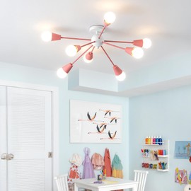 Ymlii Pink Sputnik Chandelier Ceiling Light Fixture, 8-Lights Modern Sputnik Lights Fixture with E26 Base, Semi Flush Mount Ceiling Light for Bedroom Kitchen Dining Room Entryway