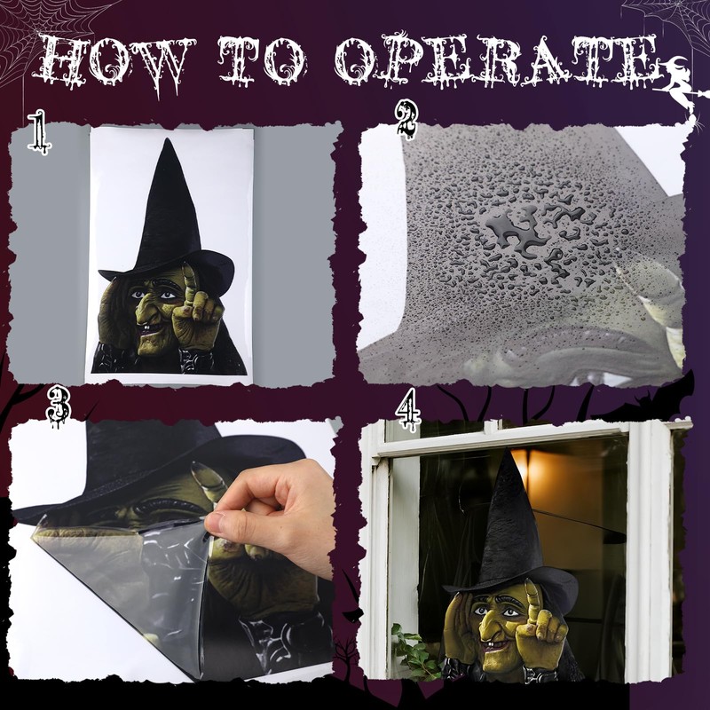 Cholemy 16" Halloween Witch Window Clings Tapping Scary Glass Decor