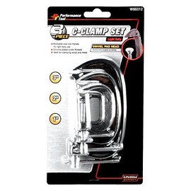 Performance Tool W86012 3-Piece C-Clamp Set with Malleable Cast Iron Frames and Swivel Pad Head for Wood and Metal Clamping