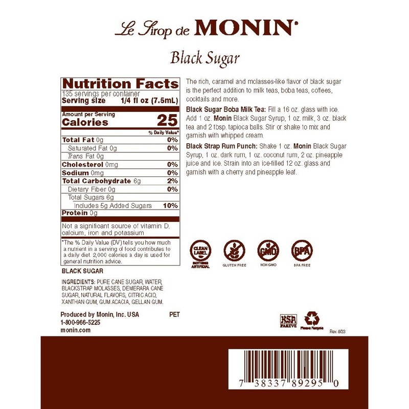 Monin - Black Sugar Syrup, Versatile Flavor, Natural Flavors, Great