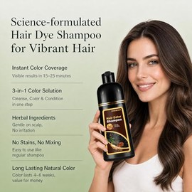 Champú para teñir cabello castaño claro 3 en 1: tinte natural instantáneo para hombres y mujeres, color castaño de larga duración, funciona en minutos