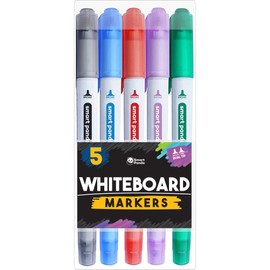 Smart Panda 5 Whiteboard Markers Dual Tip Wipeable Pens, Medium and Fine – Dry Wipe Markers, Perfect for Home, School or Office - 5 Set