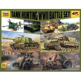 Zvezda 5204 1:72 WWII Battle Set Tank Hunting Model Kit, Plastic Kit, Assembly Kit, Detailed Replica, Unpainted