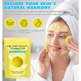 Kojic Acid and Turmeric Pads,Turmeric kojic Acid Pads, Turmeric and Kojic Acid Cleansing Pads for Face, Turmeric Cleansing Pads for Dark spots, Exfoliating, Acne Scars (60 PCS)