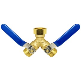 Hose splitter 2 way heavy duty,New Y-Shape garden hose splitter Designed with brass and stainless steel long handle, 3/4” grade threaded valve. Suitable for watering, car washing, etc.